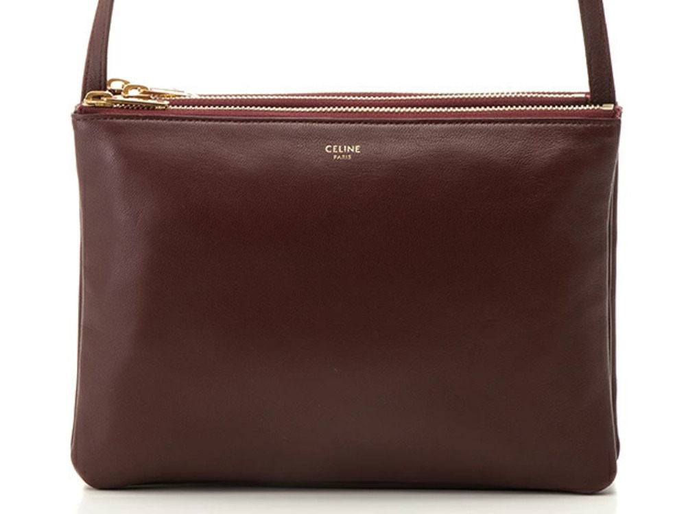 Celine Trio Shoulder Bag Pochette Clutch Lambskin Bordeaux Purple